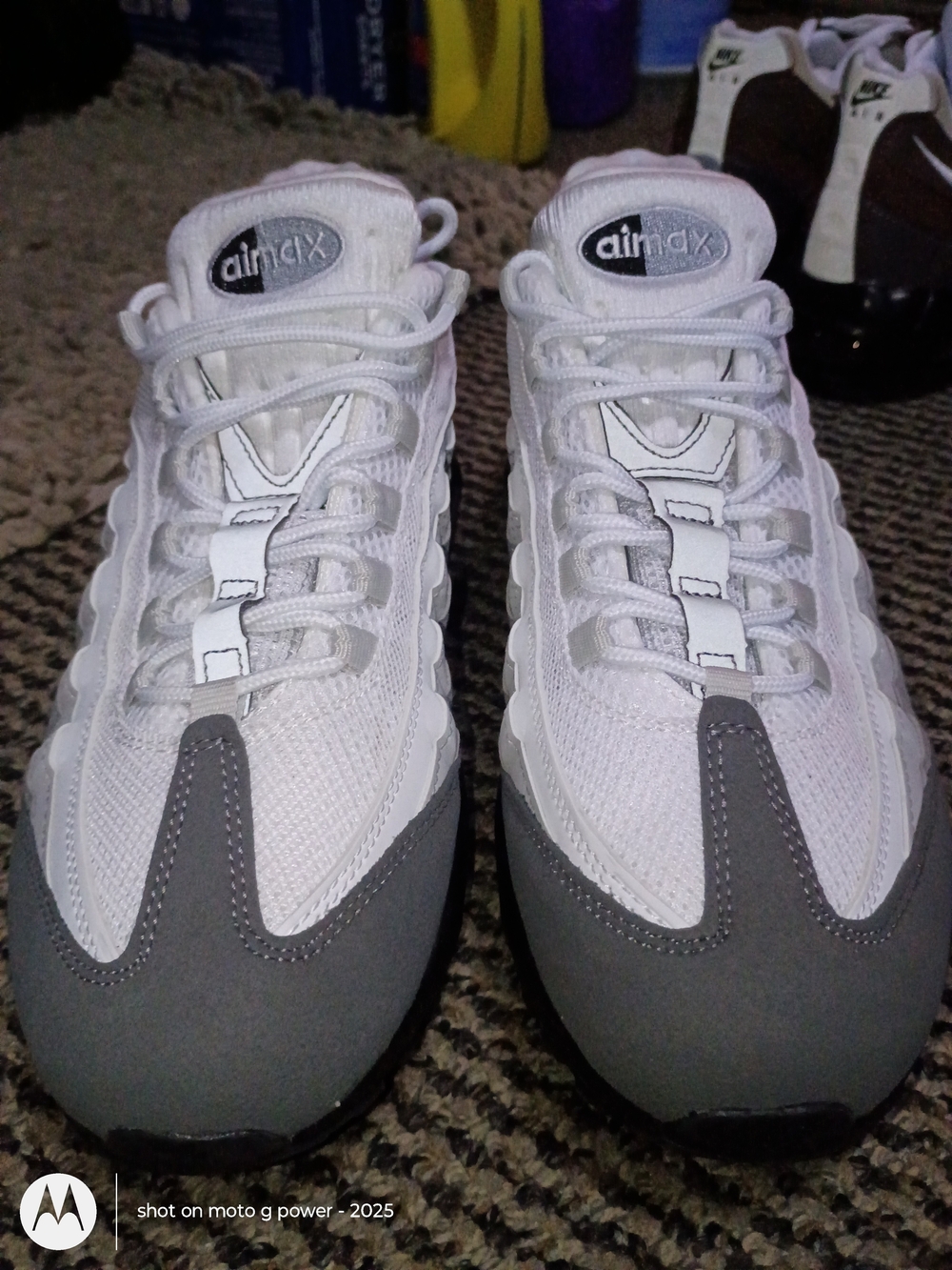 Nike Air Max 95s  Men’s White and Gray Running Shoes